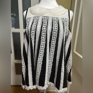 Lulu's Black & White Lace Vintage-Inspired Romantic Blouse| Cottagecore Boho
